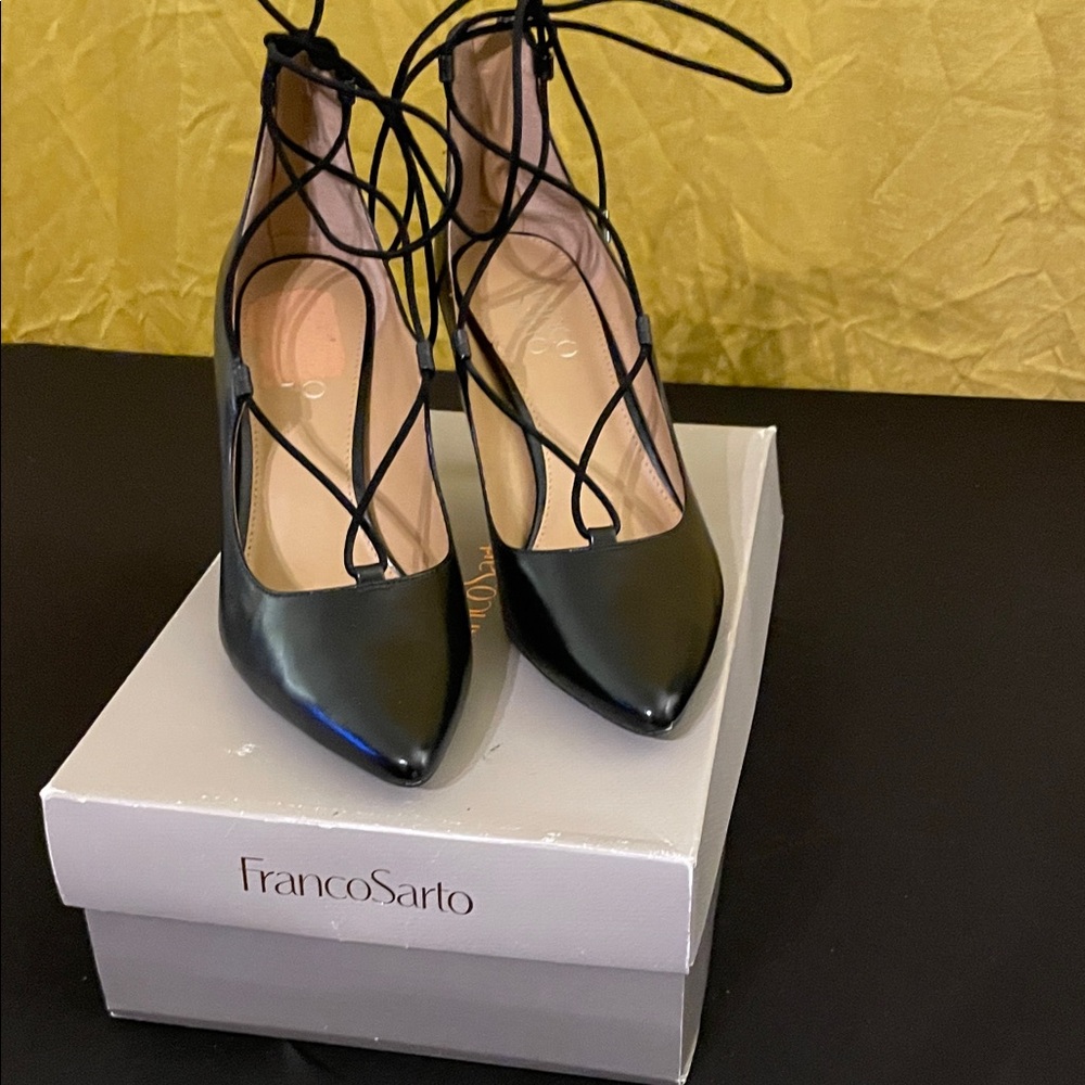 Franco Sarto Black Lace-Up Heels